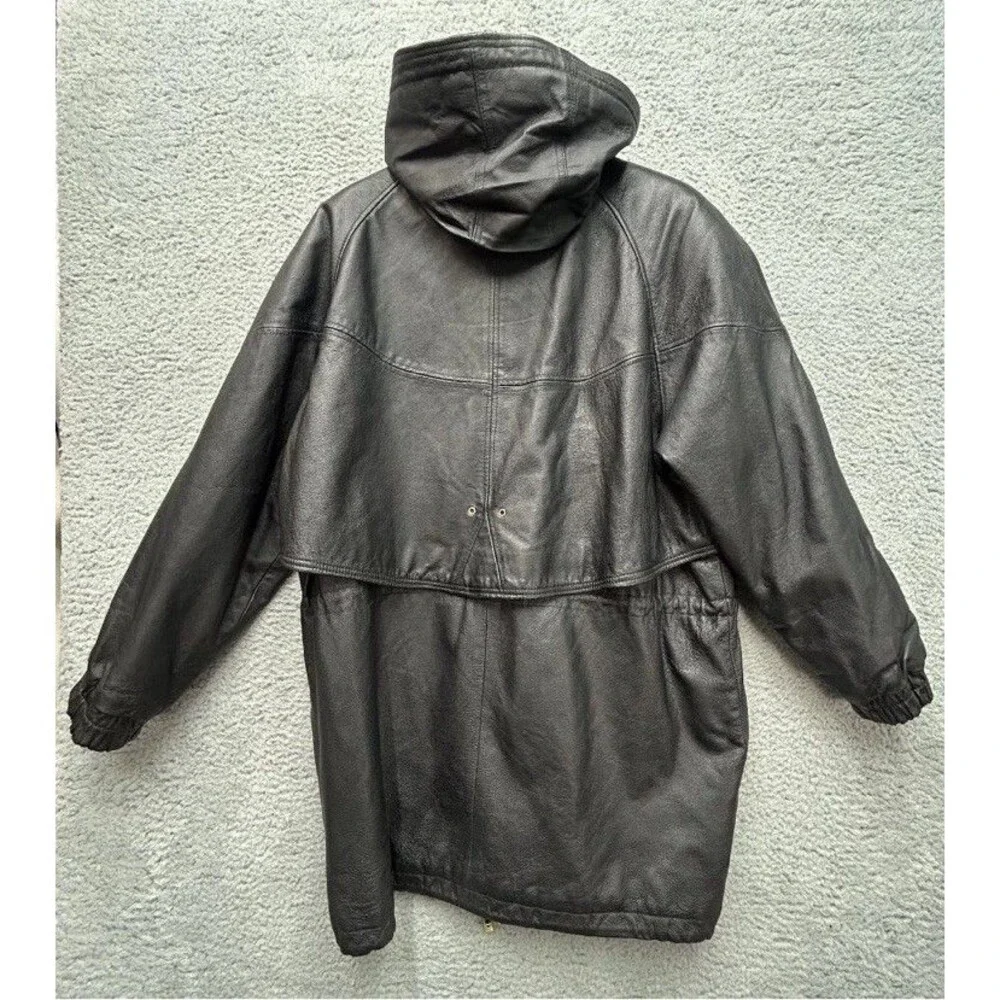 Vintage 90s GIII Leather Jacket Coat Hooded Parka Full Zip Men’s Large Vented